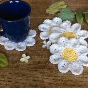 Crochet daisy coasters
